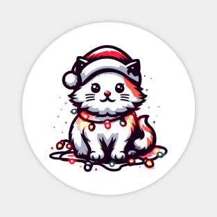 Cute Christmas Cat Santa Hat Christmas Lights Adorable Magnet